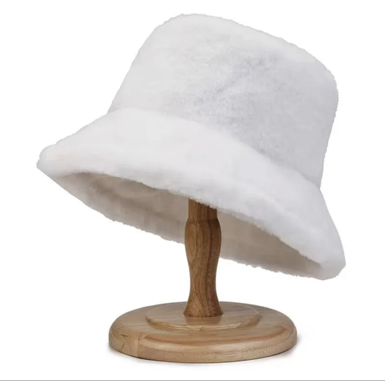 Soft Women Plush Cute Winter Bucket Hat Wide Brim Fluffy Fisherman Faux Fur Cap