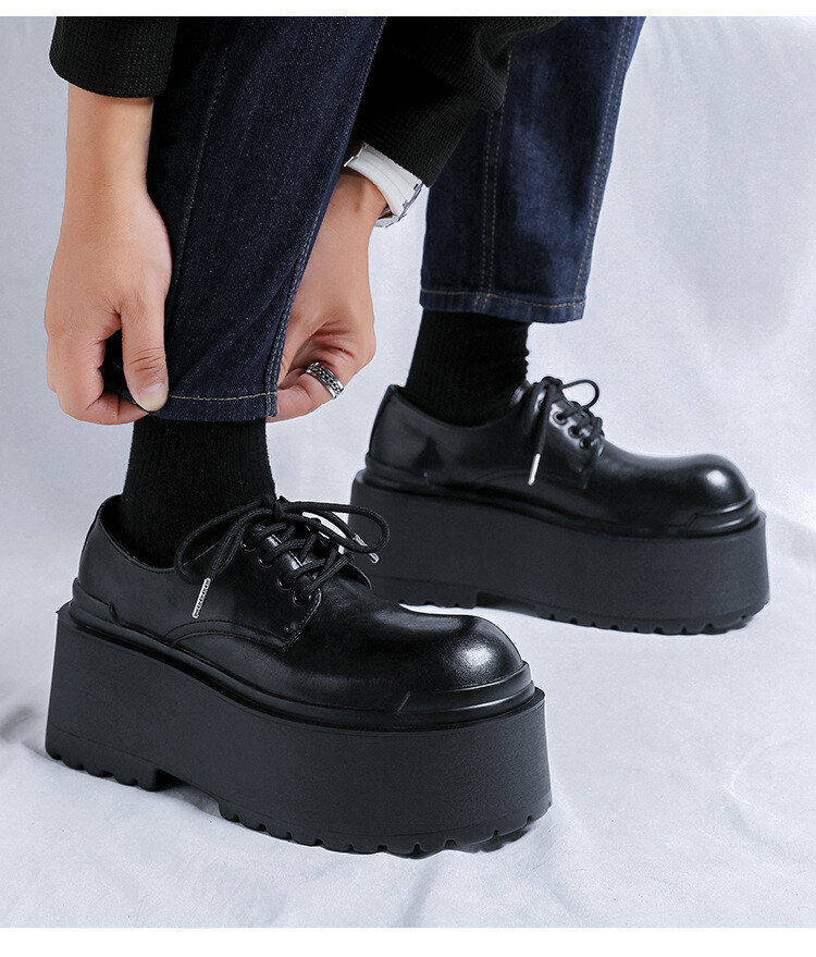 Men’s Chunky High Heel Platform Leather Shoes Creeper Round Toe Causal Lady 2026