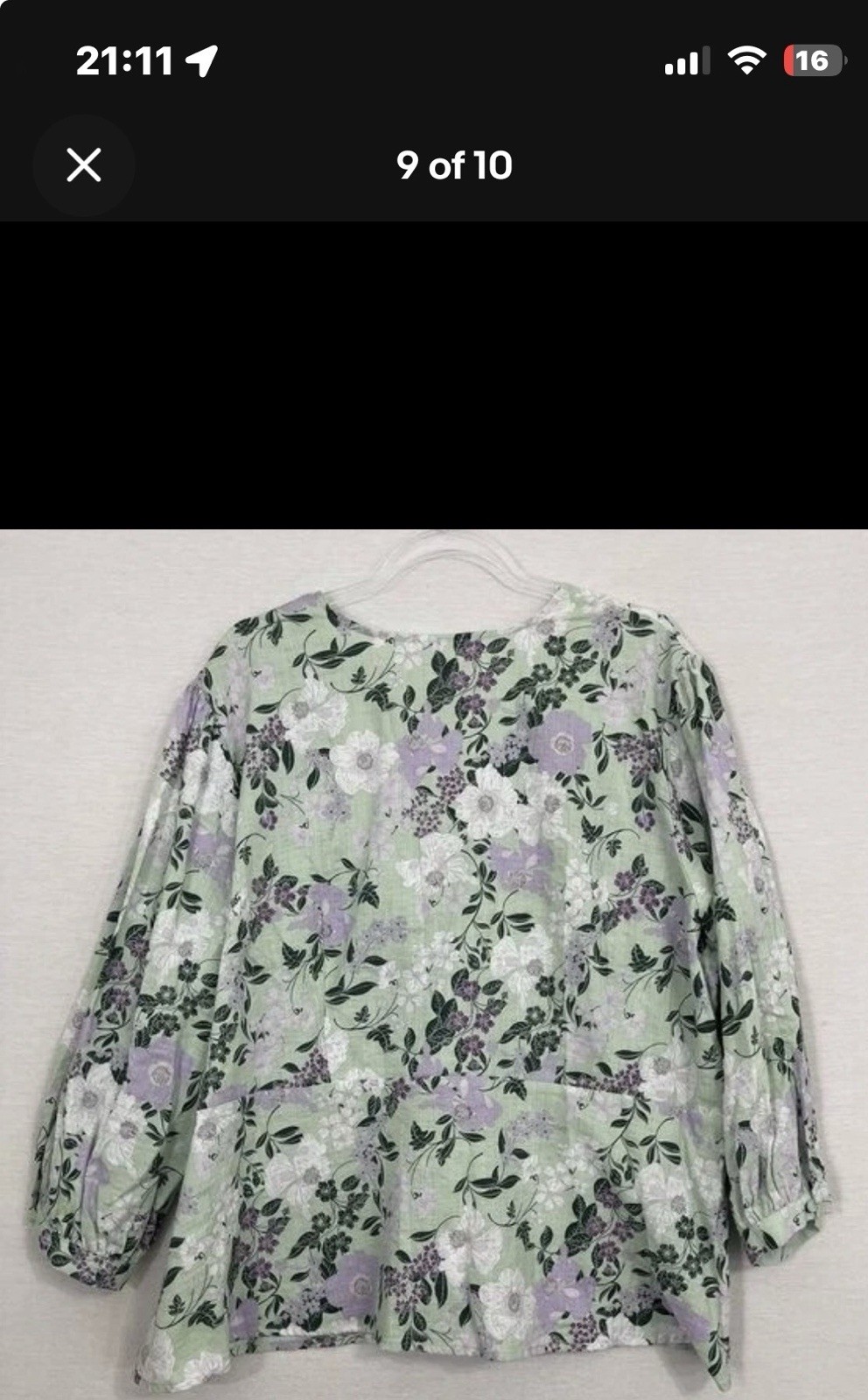 Liz Claiborne Women’s XL Floral V-Neck Long Sleeve Blouse Green Purple White