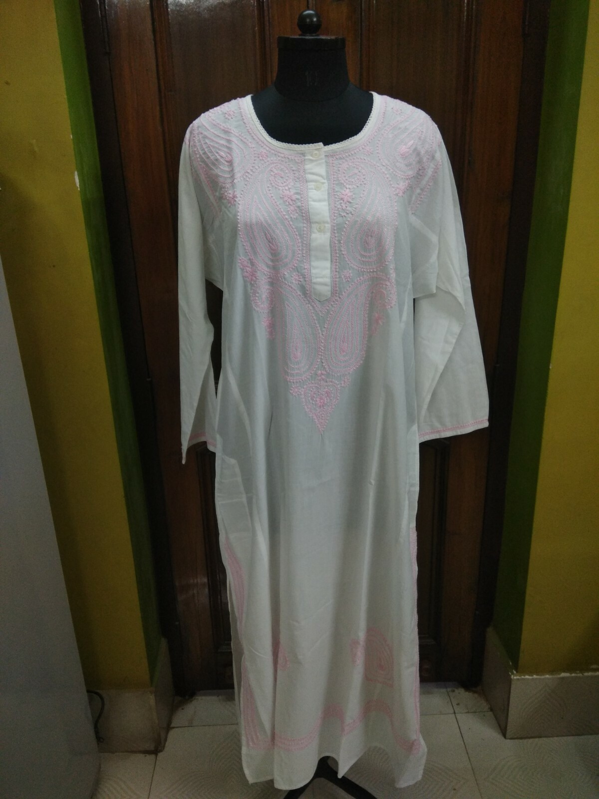 WOMEN MAXI TUNIC 5XL 52″ HANDMADE CHIKAN EMBROIDERY KURTI 100% COTTON ETHNIC TOP