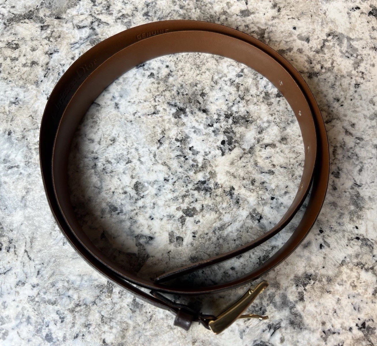 Vtg CHRISTIAN DIOR Brown Leather Belt Brass Logo Made In Spain Men’s Sz 36 *read