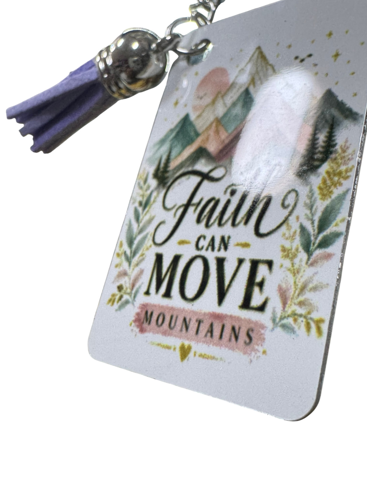 Faith Can Move Mountains Keychain, Metal, Inspirational Christian Quote with Pur
