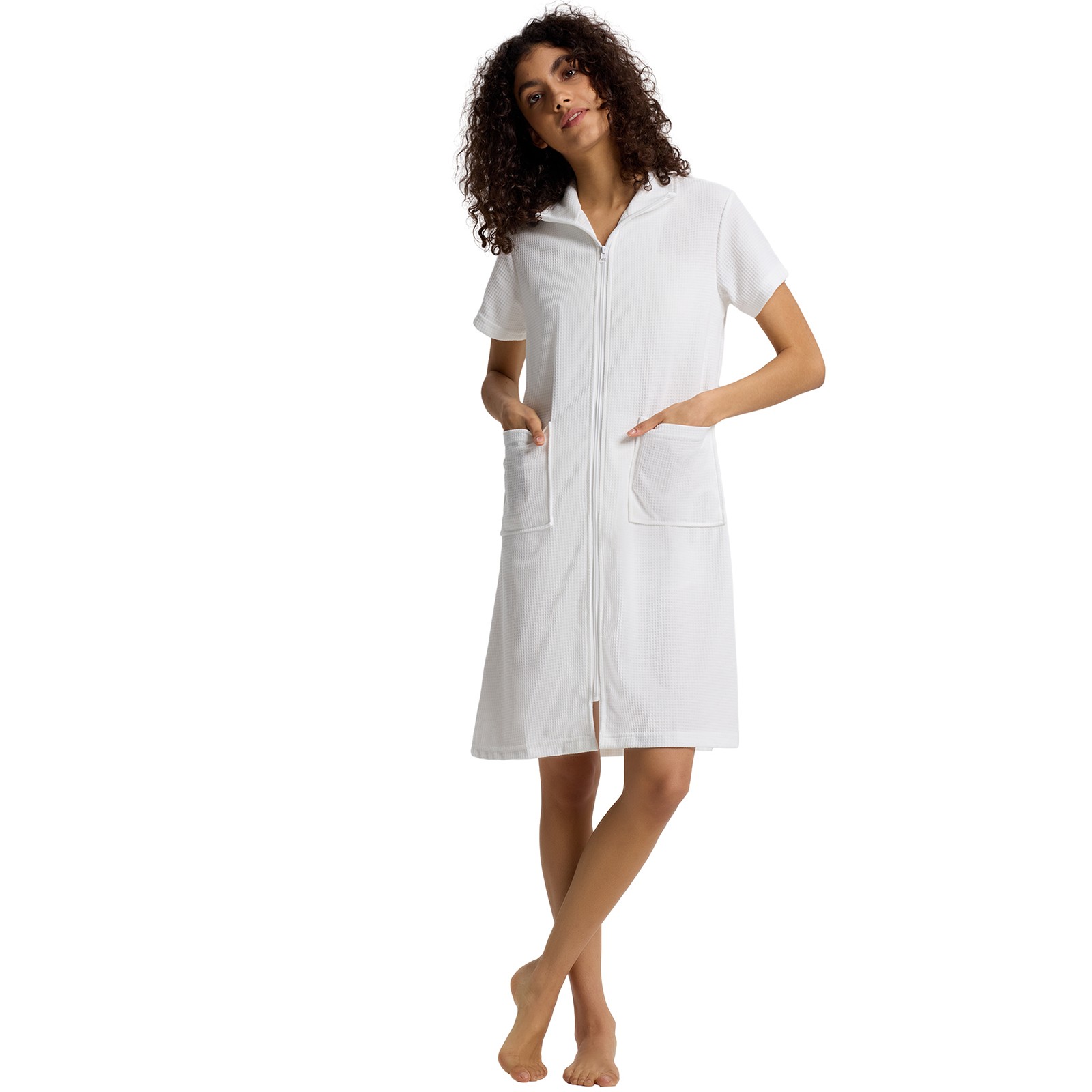SIORO Women Zip-Front Robes Short Sleeve Bathrobes Waffle House Coat Loungewear