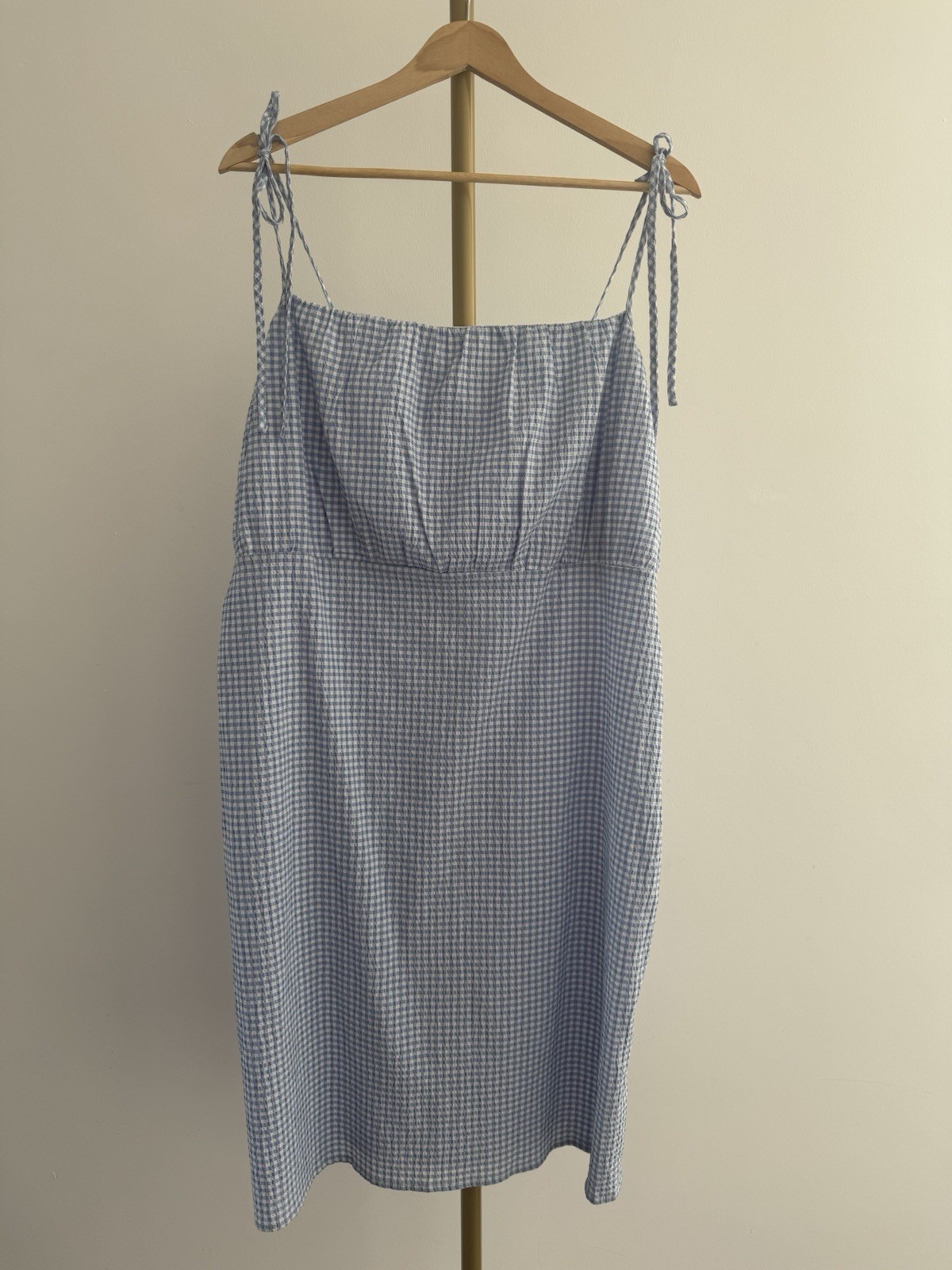 Primark Light Blue Gingham Summer Dress UK 20 Tie Strap Side Zip Lightweight