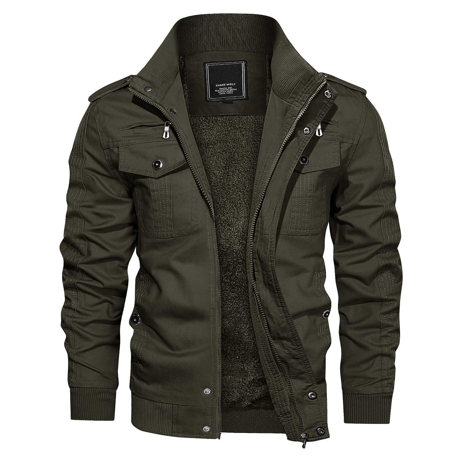 Men’s Winter Cargo Jackets 6 Pockets Warm Cotton Windproof Bomber Work Jacket