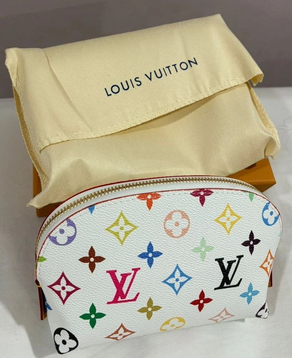 LOUIS VUITTON Multicolor Pochette Cosmetic PM Pouch White