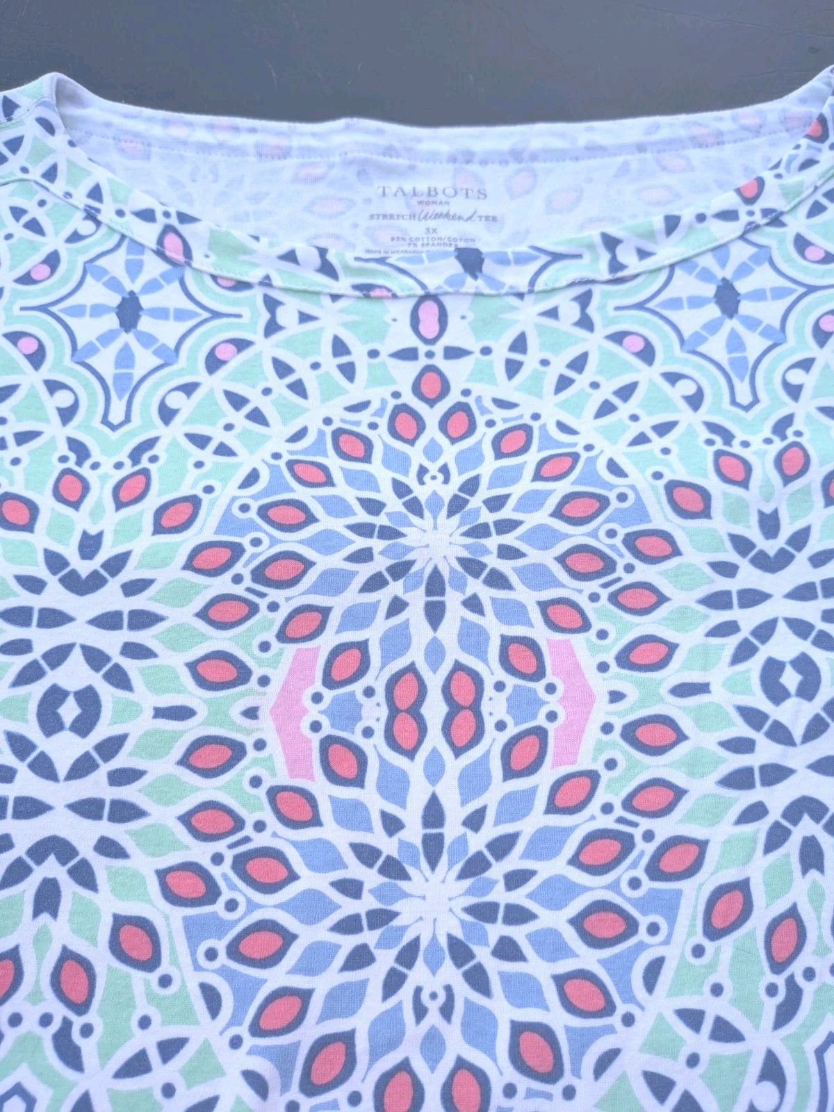 Talbots Woman 3X Stretch Weekend Tee Shirt Multicolor Mosaic Kaleidoscope Print