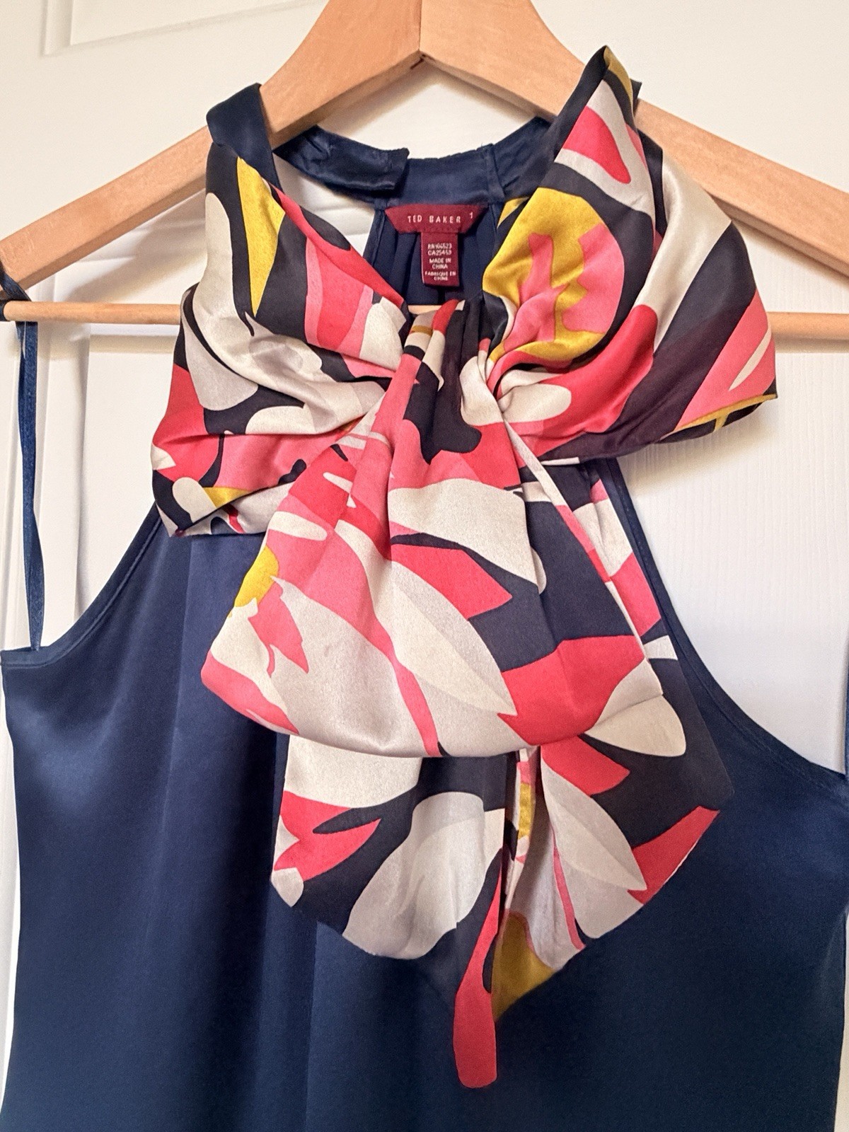 TED BAKER 100% Silk Womens Halter Bow Blue Dress Size 1 US 2-4