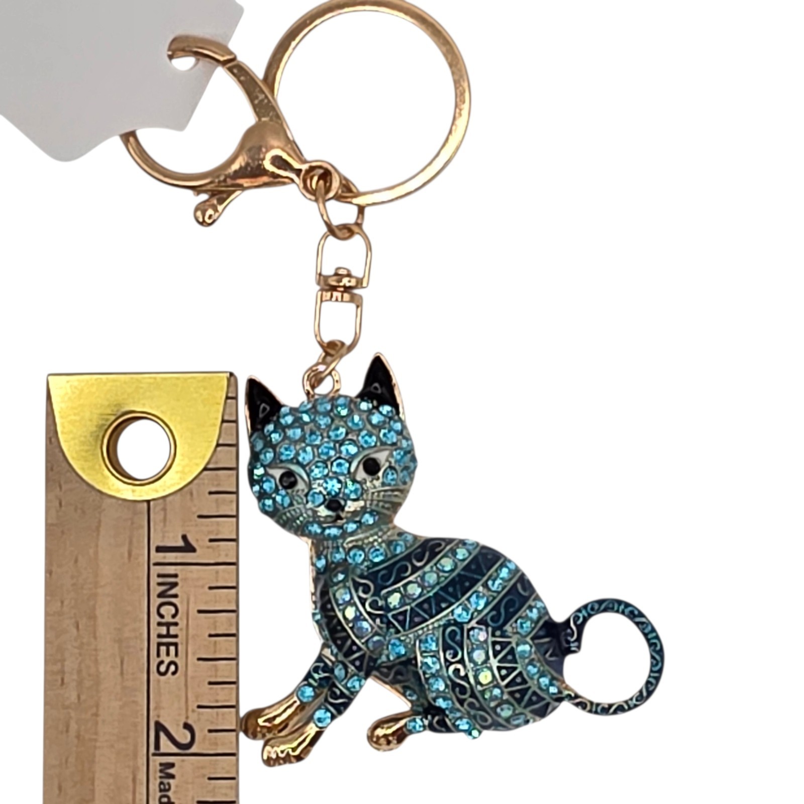 Fashion Jewelry Rhinestone Cat Key Chain Keyring Bag Charm Gold Tone Blue 2 in