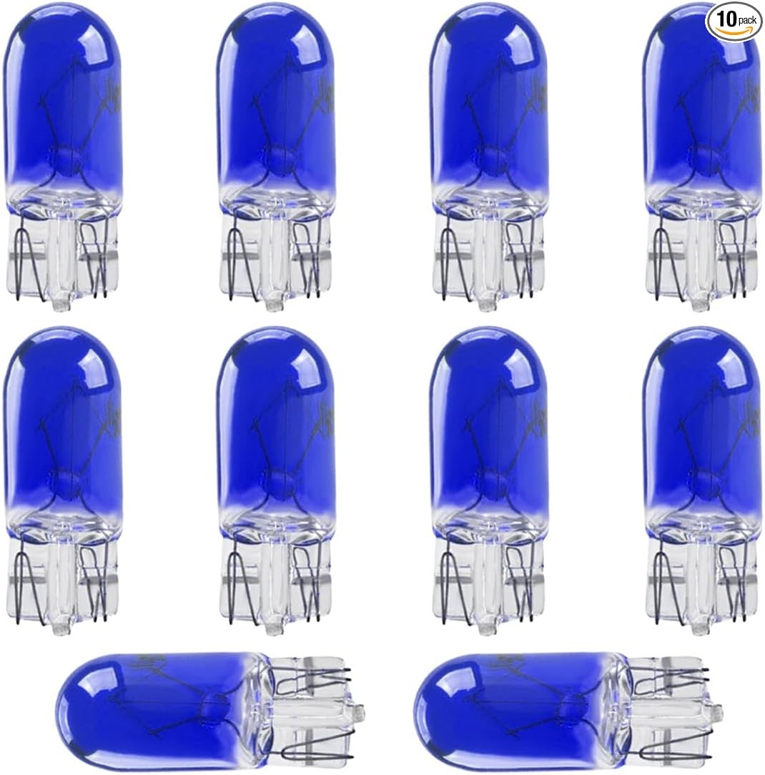 10PCS T10 12V 5W Flat Foot Halogen Bulbs for Car Brake, Width Indi Color: Blue