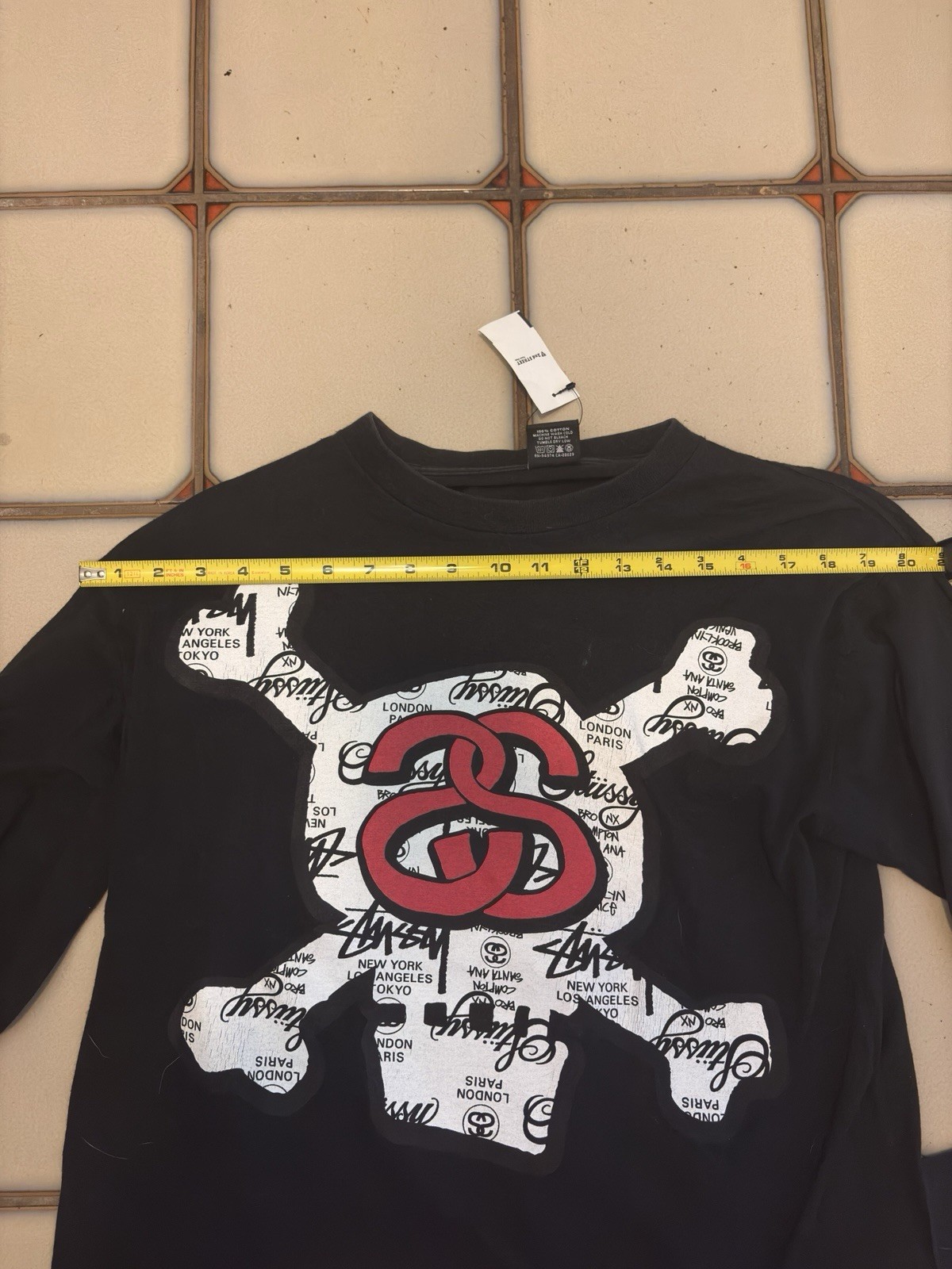 Men’s VTG Stussy SS Skull faded black long sleeve t-shirt M graffiti cross bones