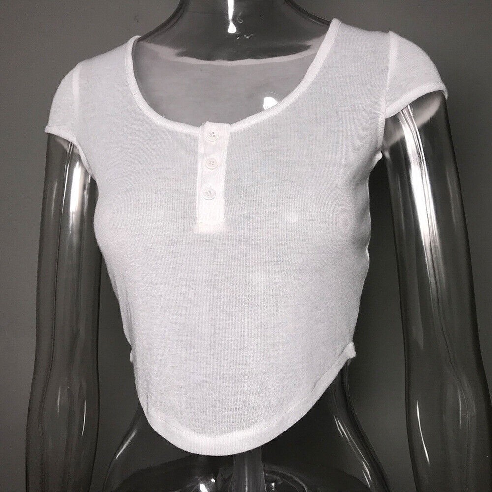 Women’s Sheer Short Sleeve Crop Top – Low Cut Transparent Sexy T-shirt