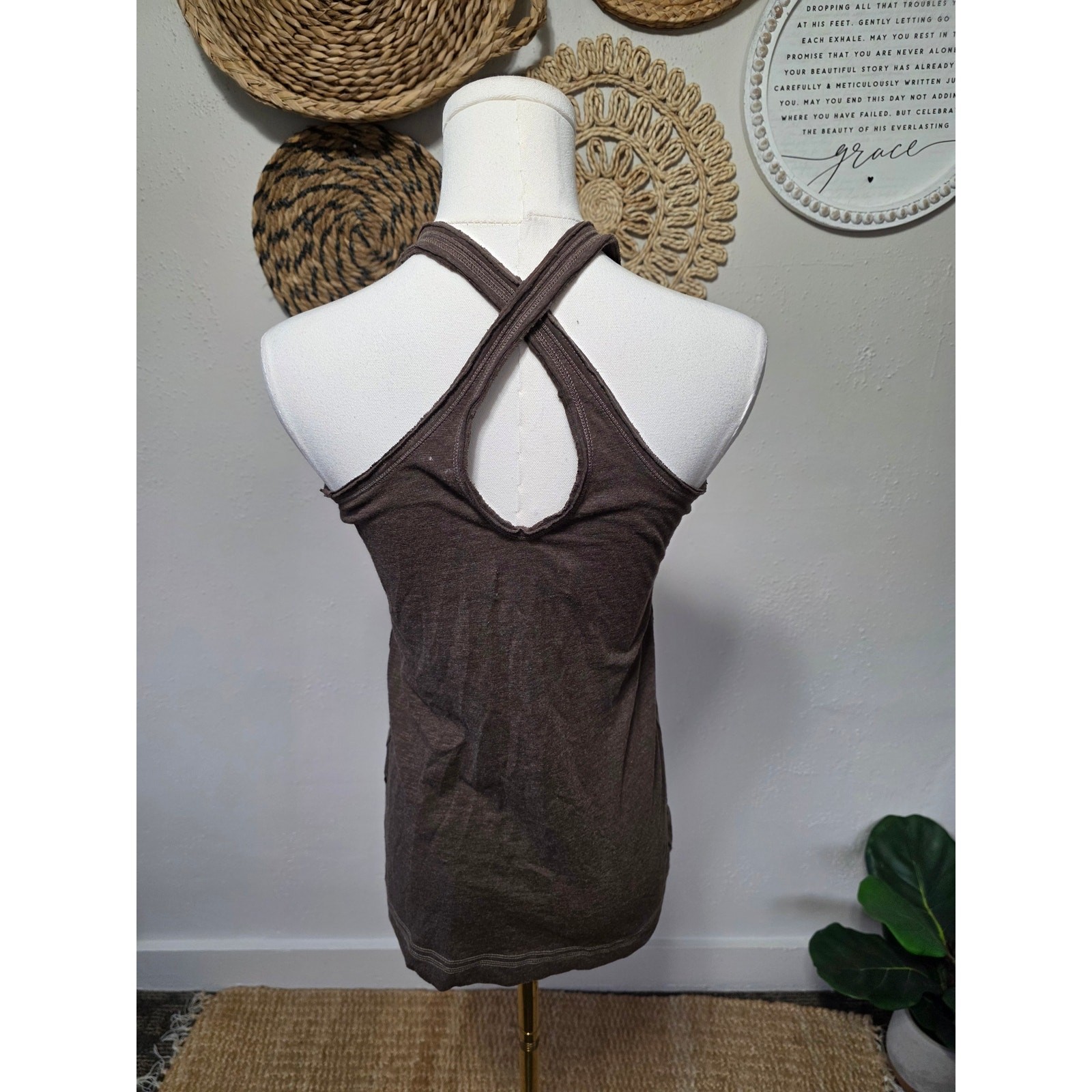 Vintage Abercrombie + Fitch Brown Beaded Y2k Tank Womens M Fairy Boho Festival