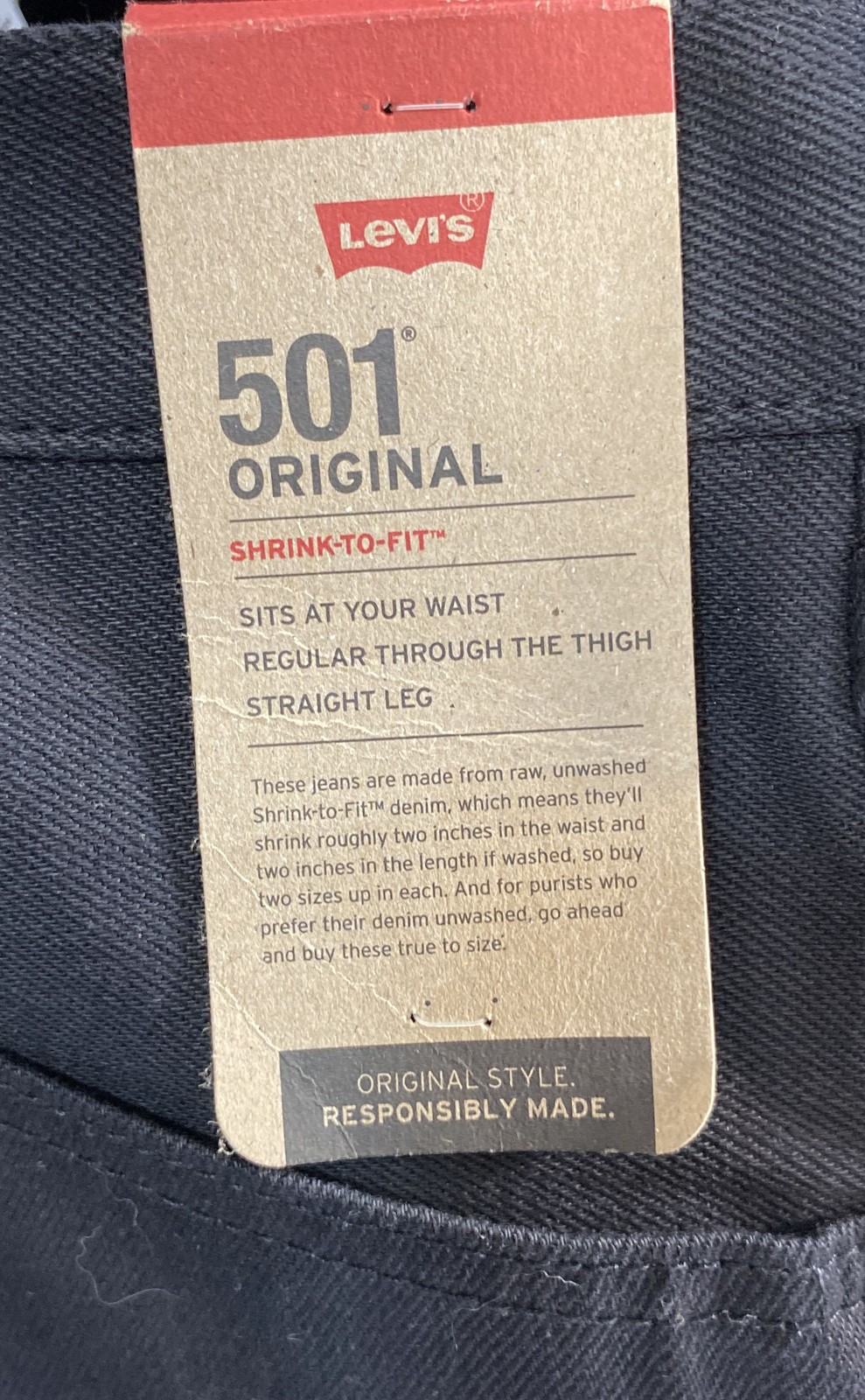 Levi’s Men’s Black 501 Original Shrink-To-Fit Straight Leg Jeans NWT Sz 40×30