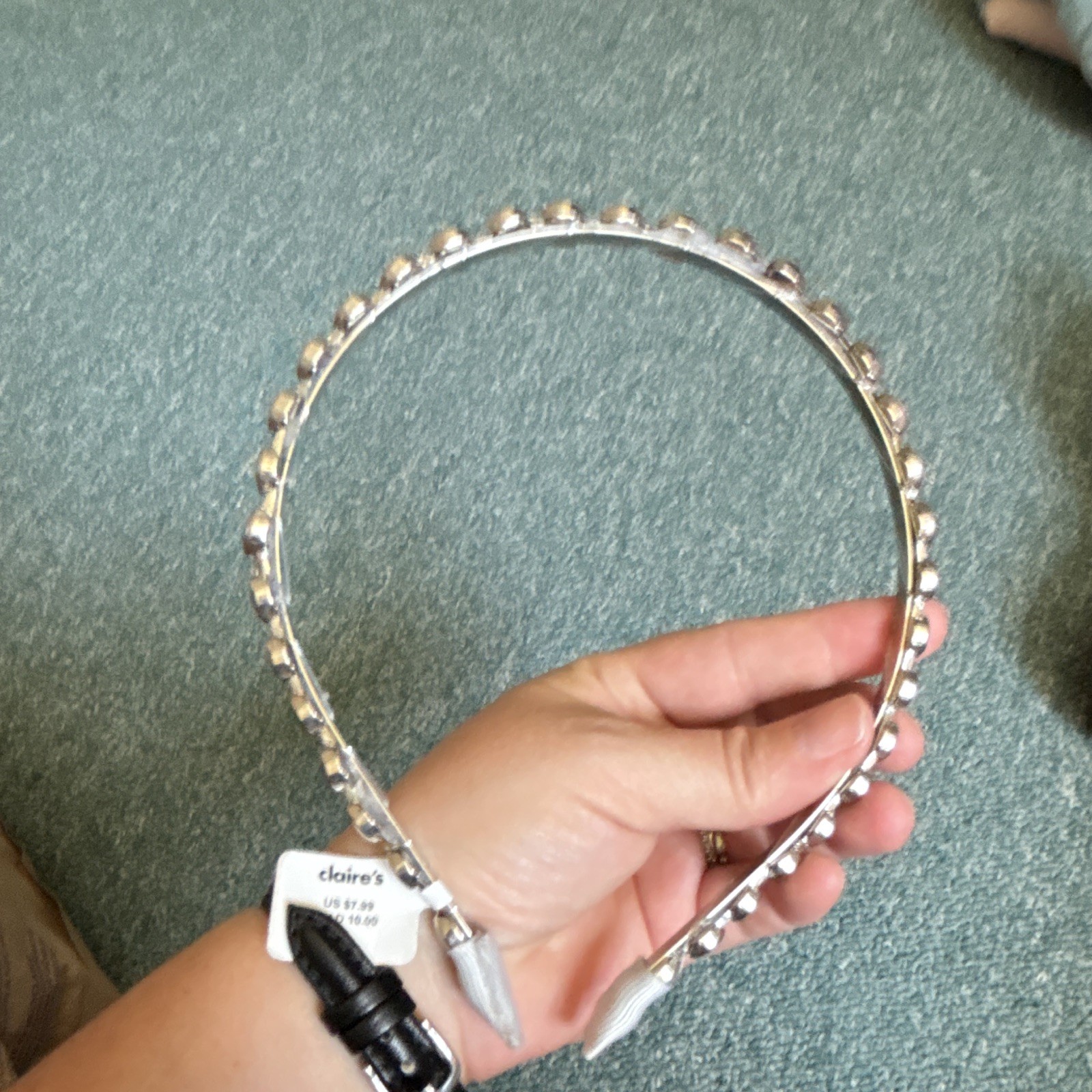 Claire’s Silver Metal Beaded Headband for Women & Teens, All Hair Types