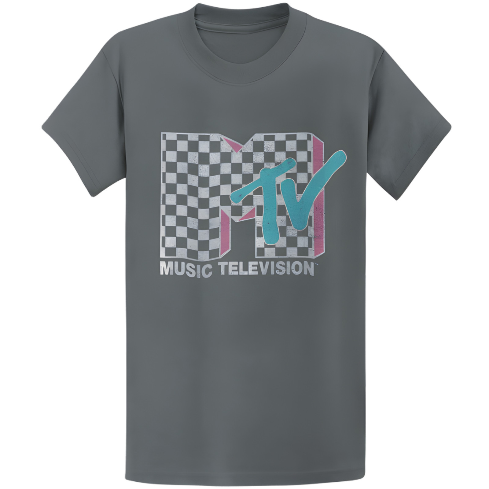 Gildan 5000 Vintage MTV Neon Checkered Logo T-Shirt – Retro 80s 90s Gift Tee