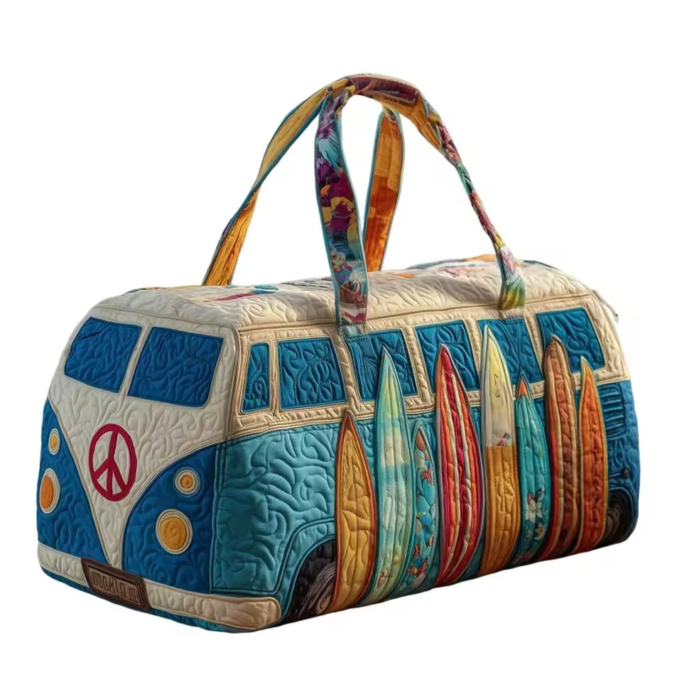 Bus Series Quilted Cotton Quilted Travel Bag 3D Design Boho Style Duffle Bag