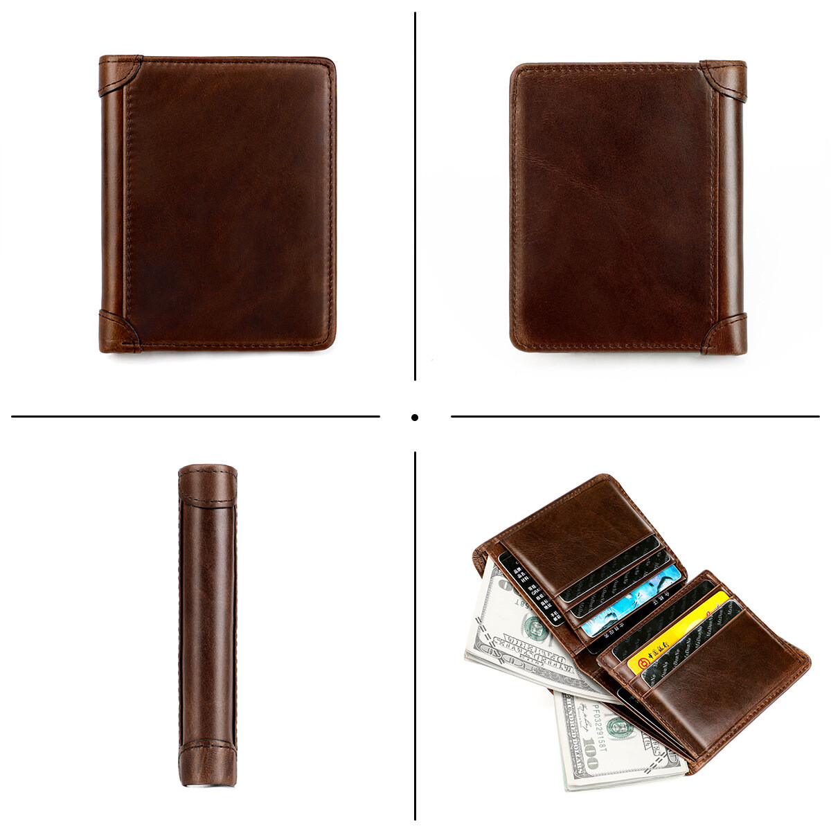 Genuine Leather Wallets For Men Slim Minimalist Trifold Wallet RFID Blocking