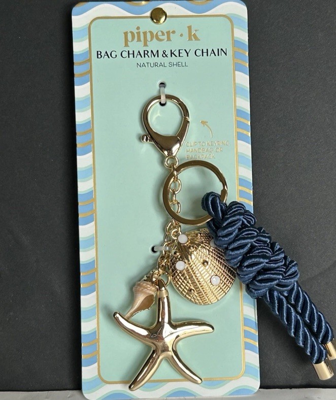 🐚NWT Piper K Gold Seashell Starfish Bag Charm/Keychain