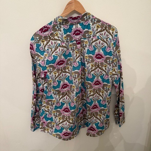 Talbots Button Down Shirt Womens L Multi Color Excellent Floral Paisley Dot Trim