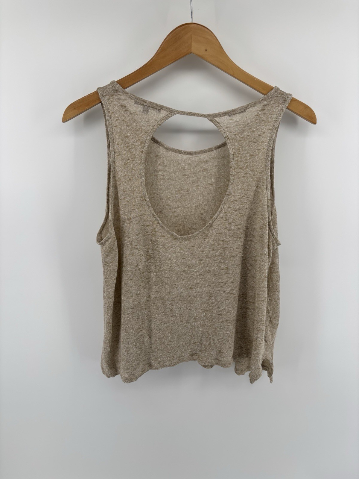 Massimo Dutti Sleeveless Tank Top Sz M Italian Linen Keyhole Back Old Money