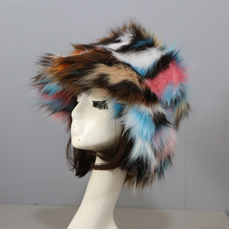 Women’s Fuzzy Bucket Hat Winter Fluffy Furry Plush Faux Fur Hats Fisherman Cap