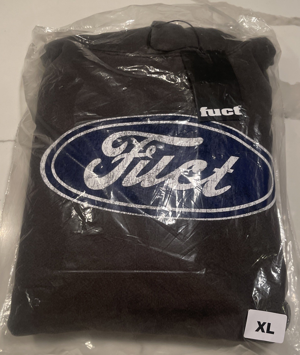 FUCT Ford Oval Logo Pullover Hoodie Extra Large Black Vintage VTG XL Parody