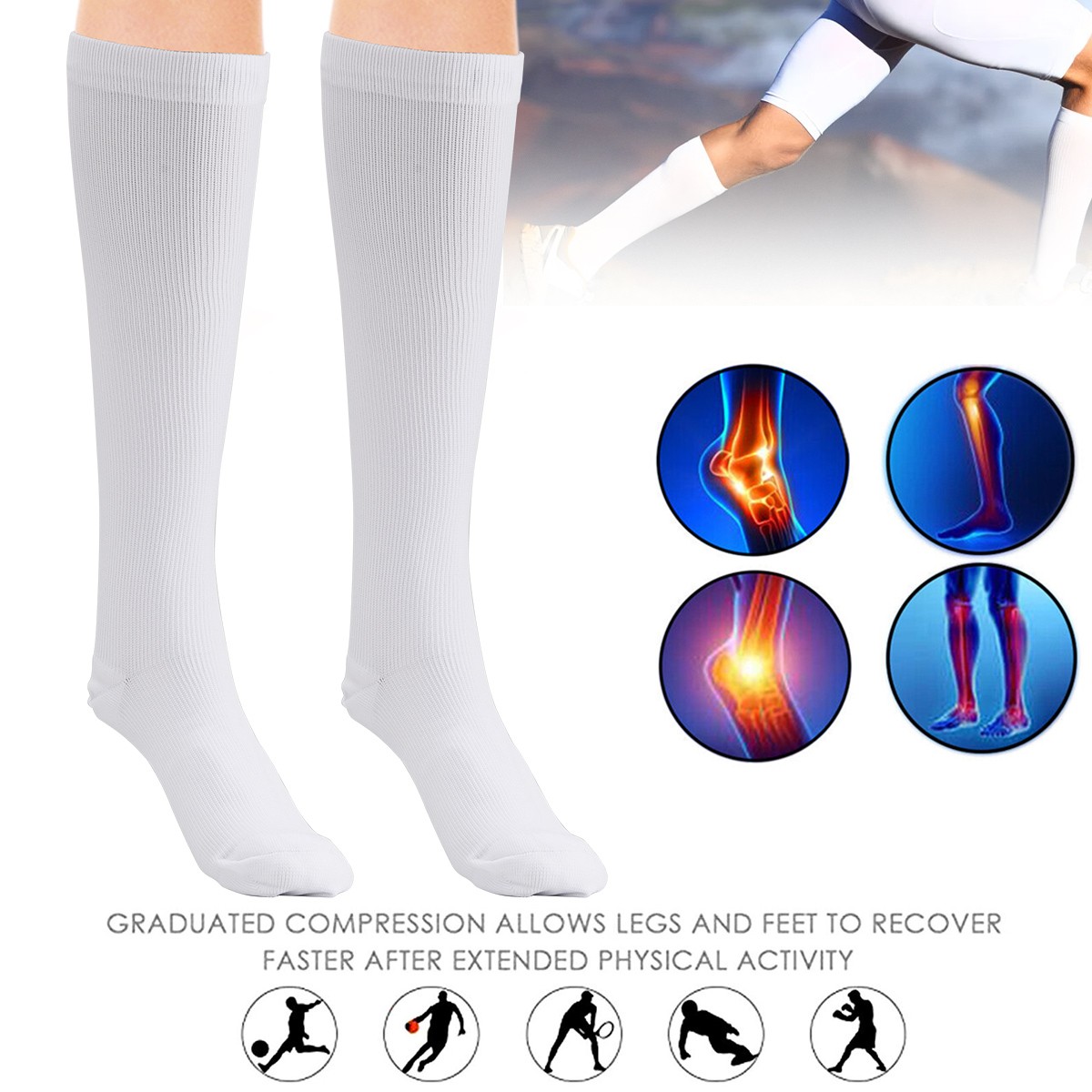 (5 Pairs) Compression 15-20mmHg Graduated Support Socks Calf Mens Womens S-XXL