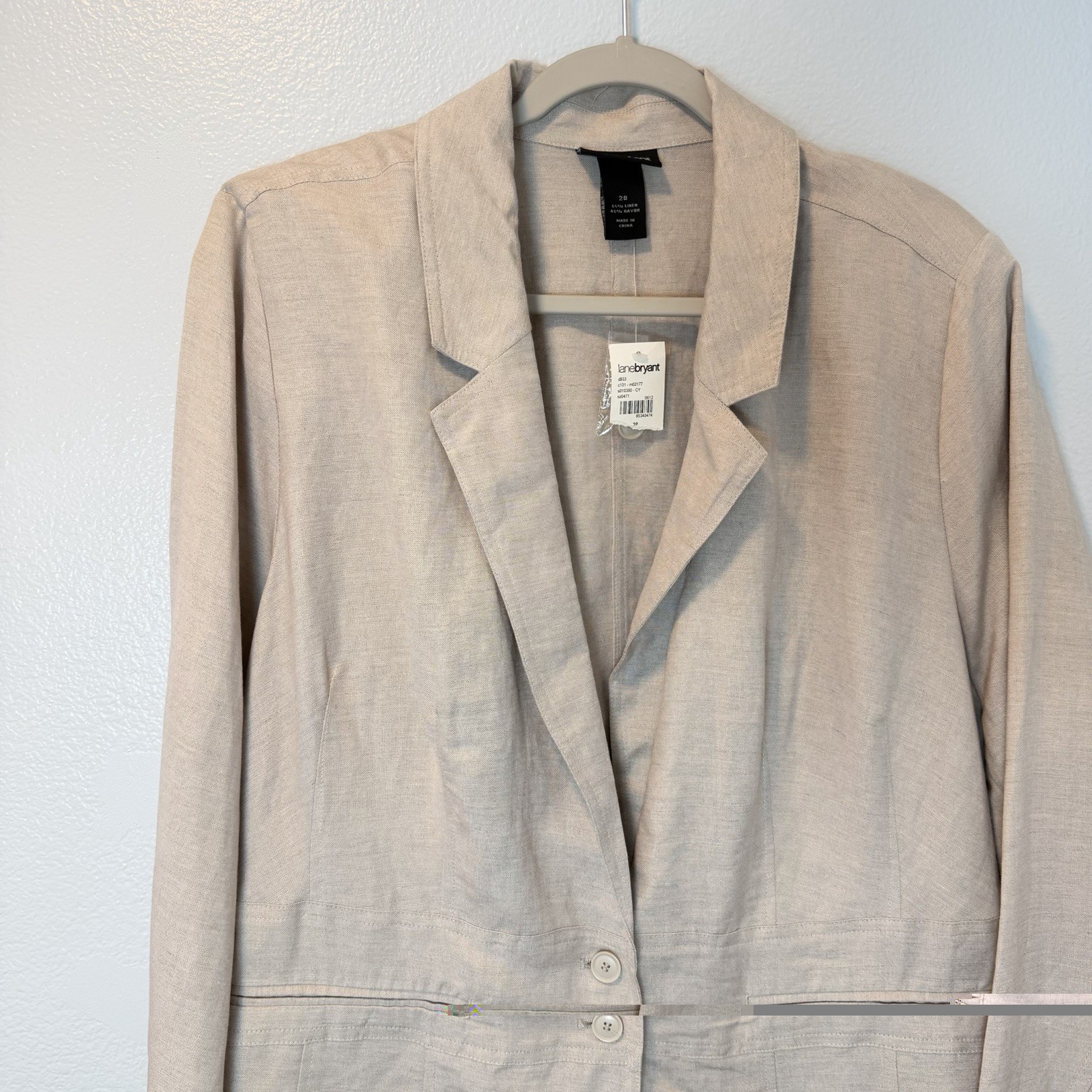 LANE BRYANT Size-28 Womens Linen Blend Blazer Lightweight Natural Beige