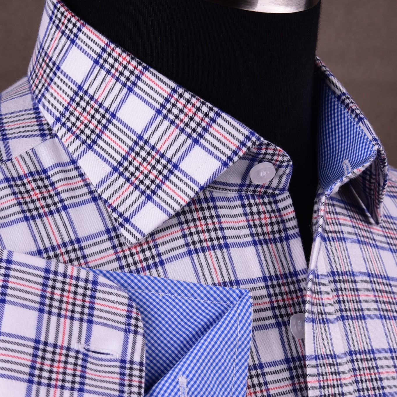 White Checkered Flannel Formal Business Dress Shirt Red Striped Casual Fashion