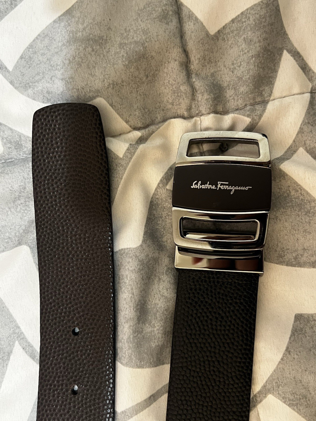 Salvatore Ferragamo Men’s Black Textured Work Belt 1.25″ with Buckle