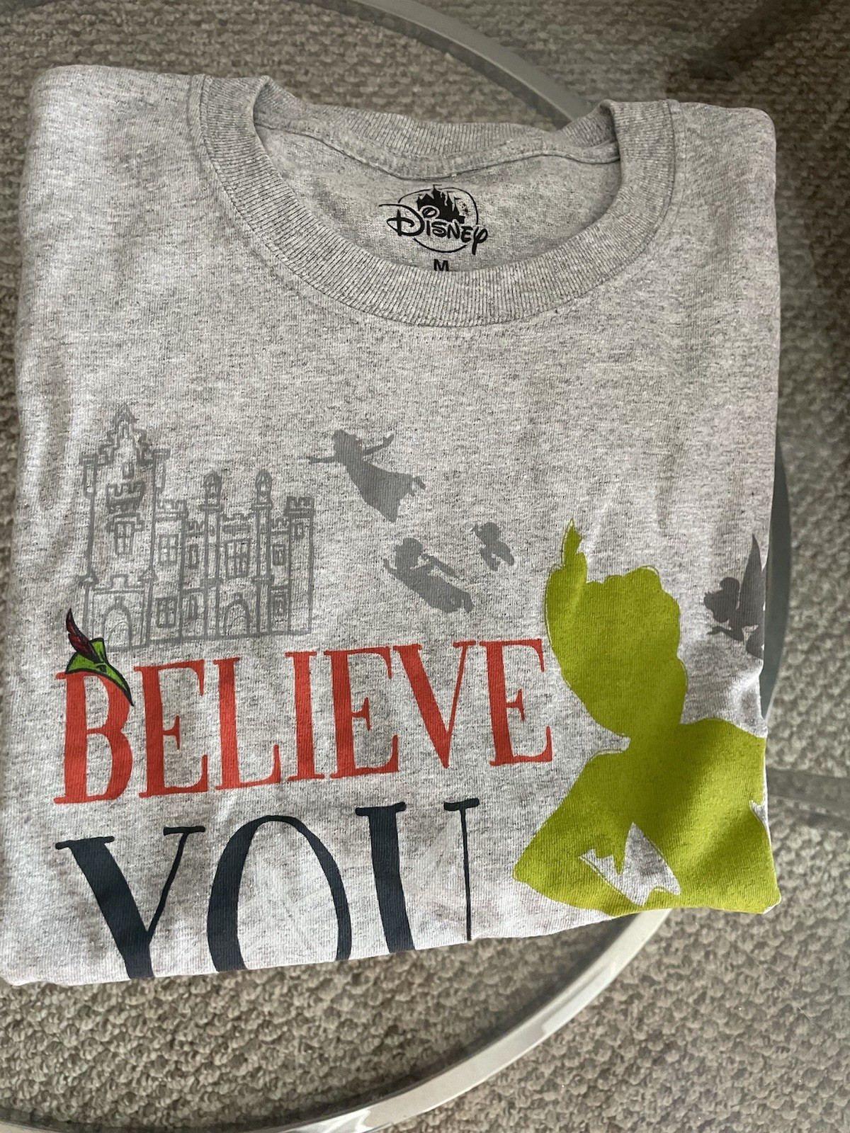 NEW Disney Shirt Adult MediumGray Green Peter Pan United Kingdom Fly Epcot Parks