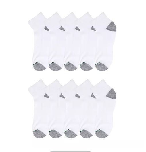 Men’s Quarter Socks White 10 Pairs