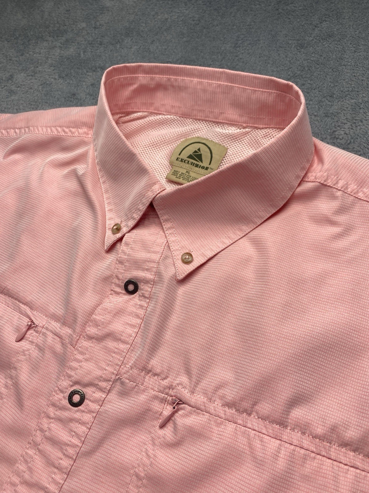 Men’s XL Excurzion Fishing Hiking Shirt Pink Outdoor Short Sleeve Button Down