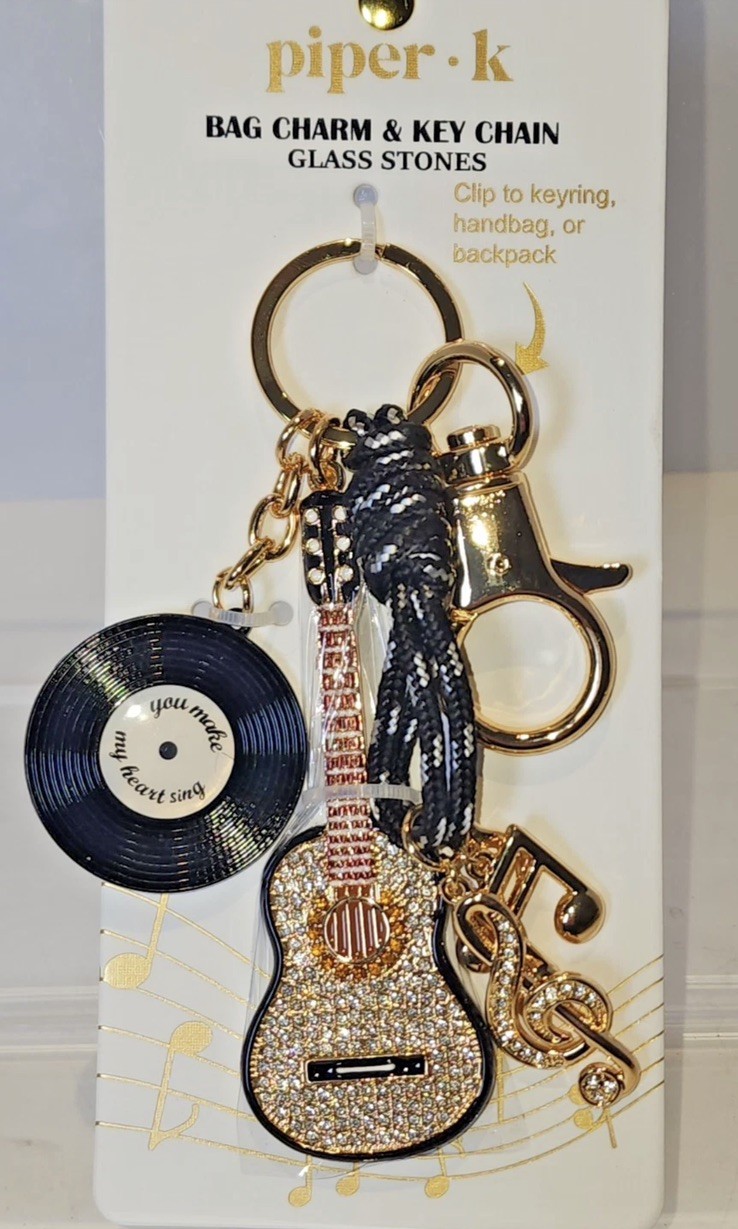 🎸NWT Piper K Bag Rhinestone Music Themed Bag Charm / Keychain