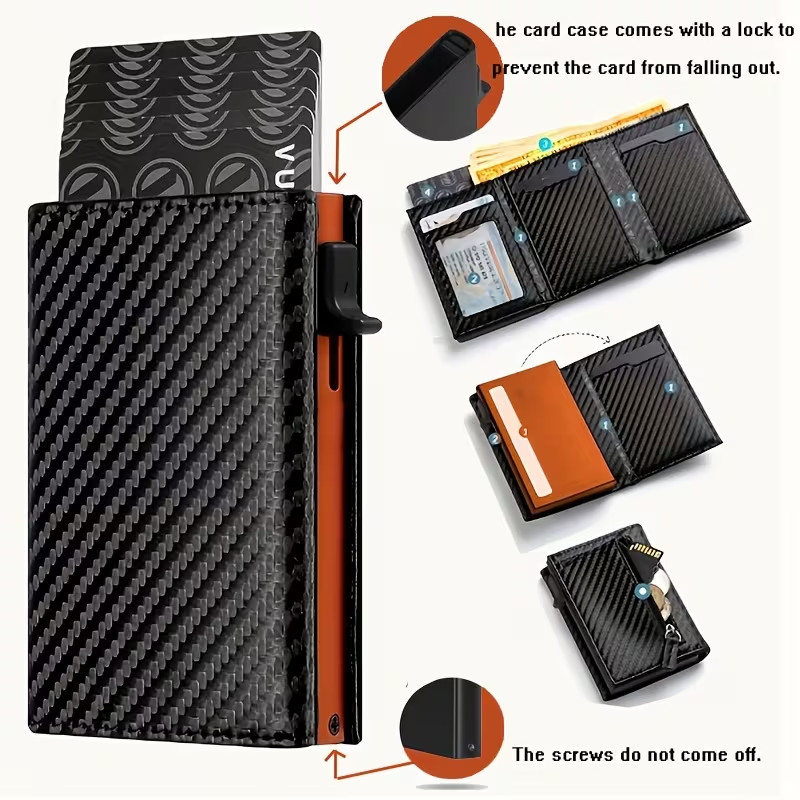 RFID, Blocking Pop Up Wallet, Carbon Fiber Card Holder, Slim Metal Wallet