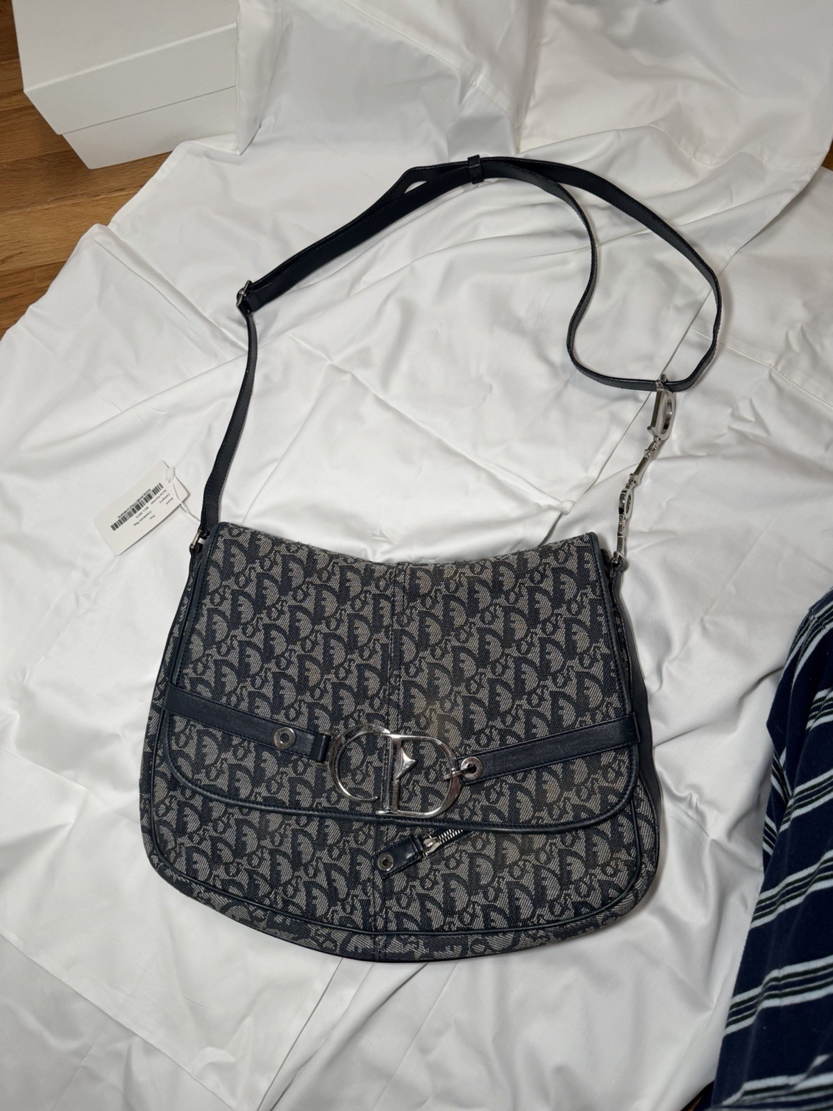 Christian Dior Diorissimo Blue Monogram Flap Messenger Crossbody Shoulder Bag