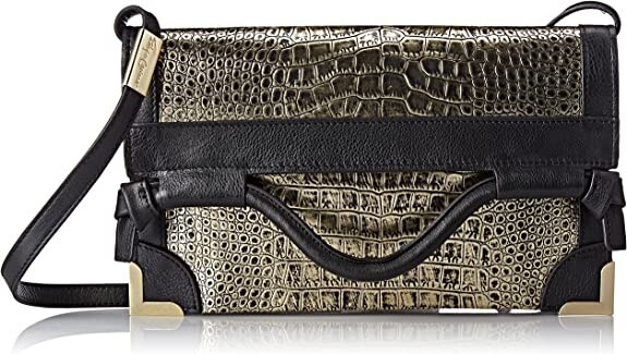 $295 FOLEY & CORINNA FRAMED FLAP GOLD CROCODILE EMBOSSED LEATHER CROSSBODY BAG
