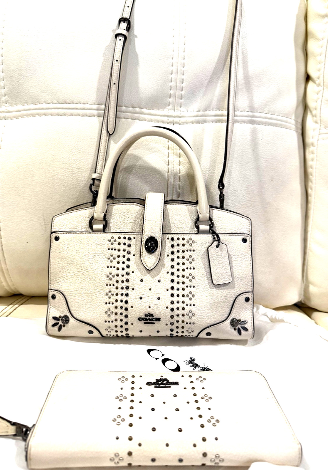 Coach Mercer Satchel 24 in Grain Leather with Bandana Rivets 55634 and Wallet.