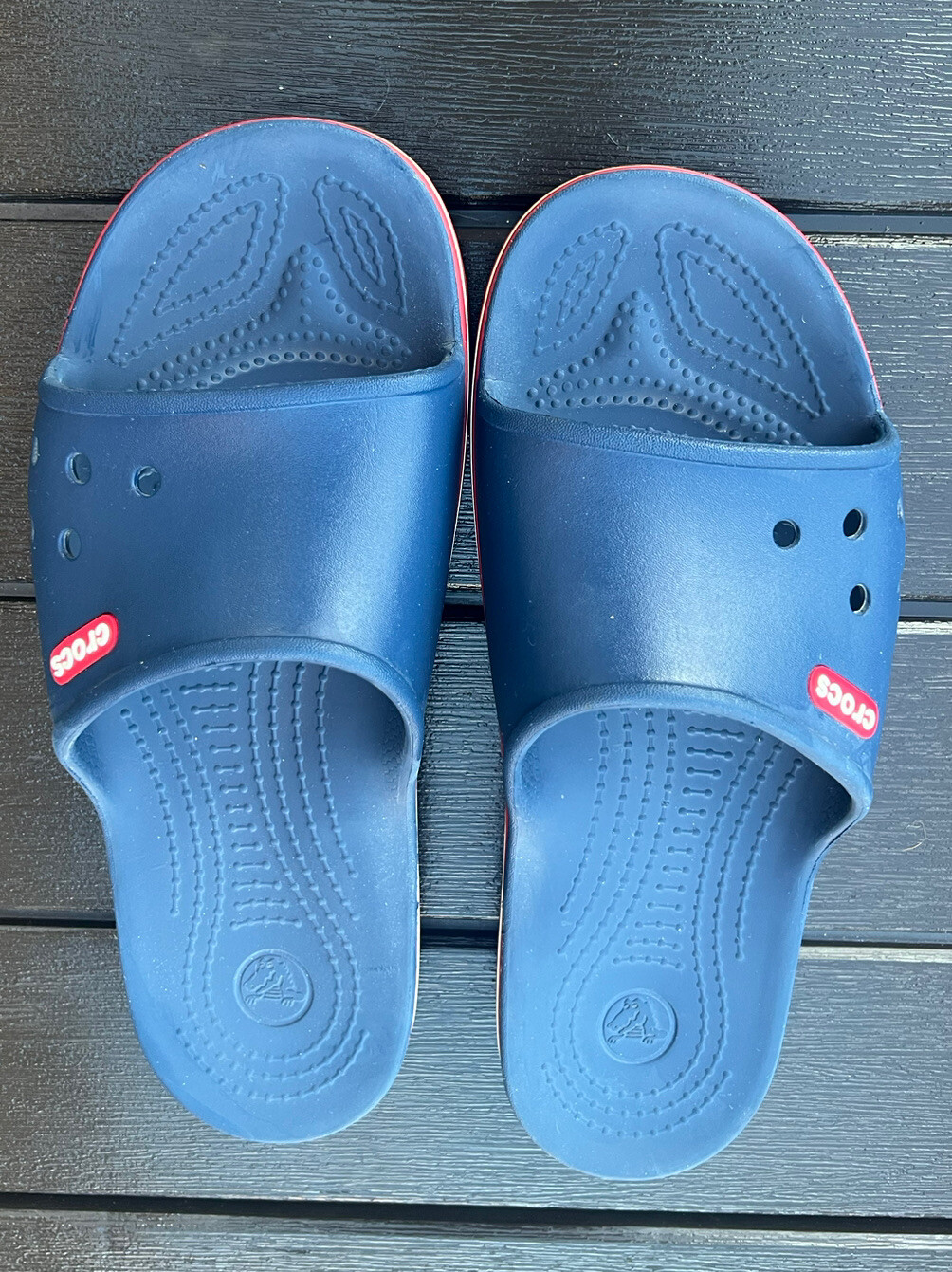 Crocs Men (8) and Women (10) Crocband II Slides Navy/Pepper Relaxed Fit