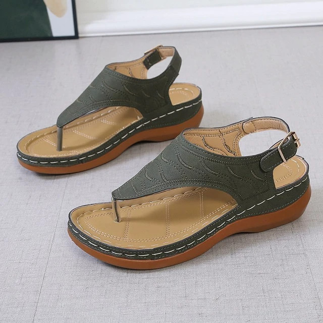 Low-Wedge Women Orthopedic Sandals Casual Flat Shoes Flip Flops Ladies Anti-Slip