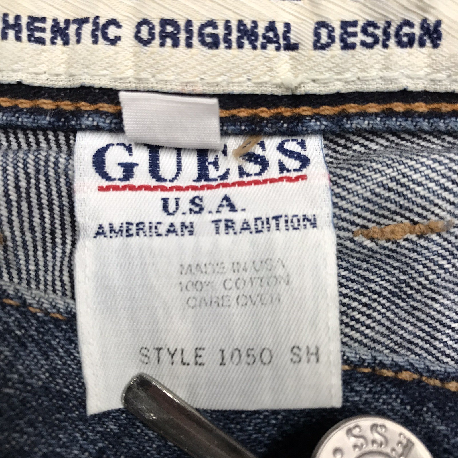Vintage GUESS 1050 Jean Men 34×28 Tapered Relaxed Fit Dark Wash USA Made Denim