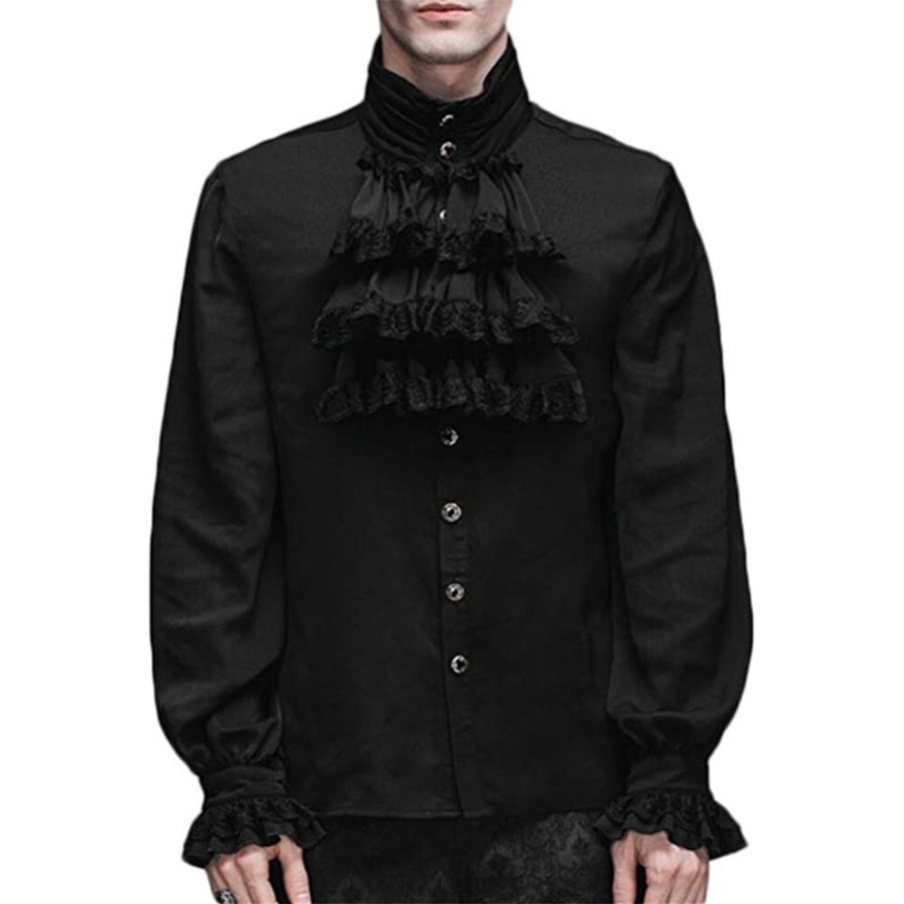 Men Vampire Victorian Renaissance Blouse Tops Gothic Ruffled Medieval Shirt