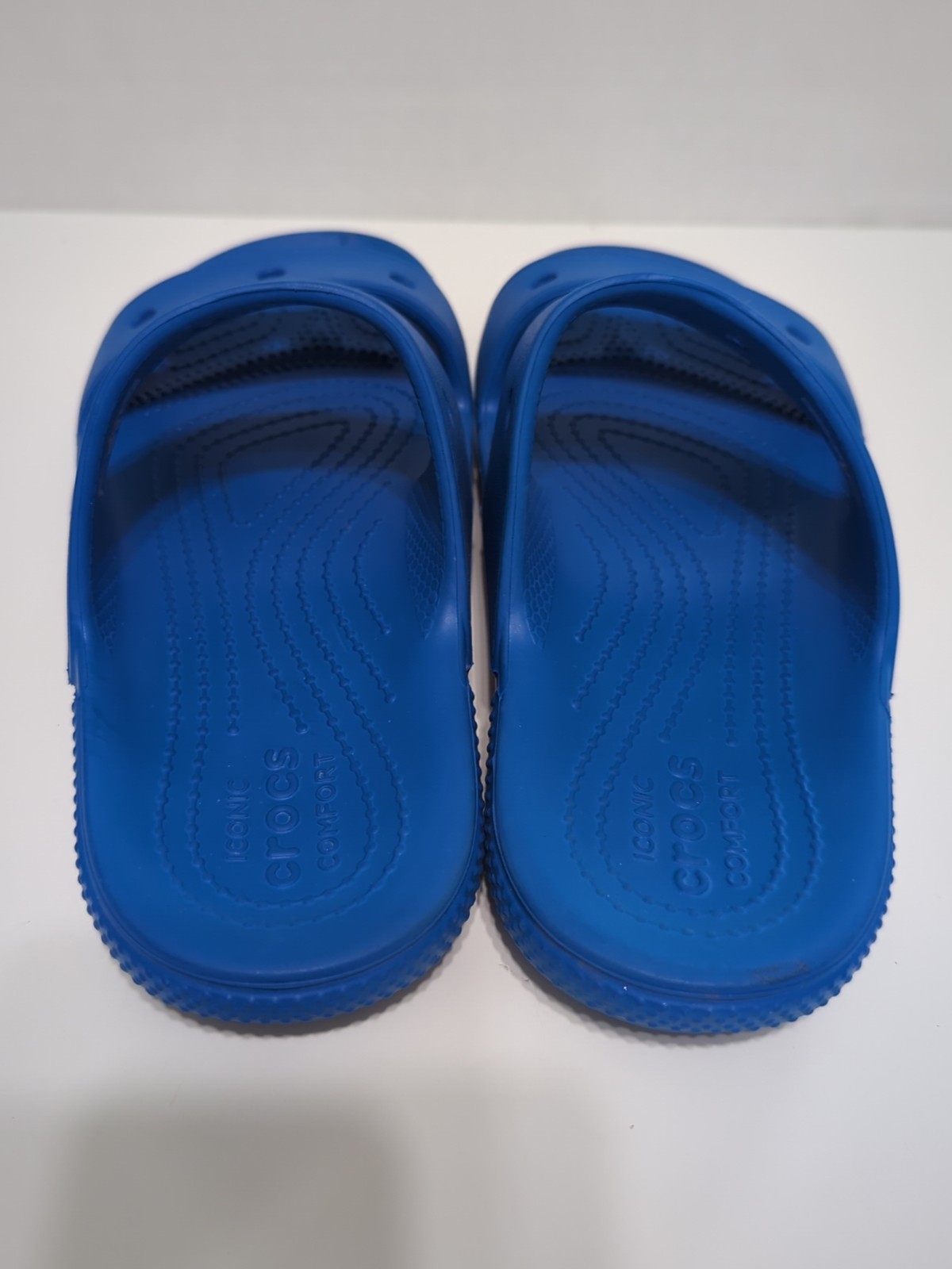 CROCS Classic Slide Sandal Men 4 Women 6 Blue Double Strap Slip On Unisex EUC