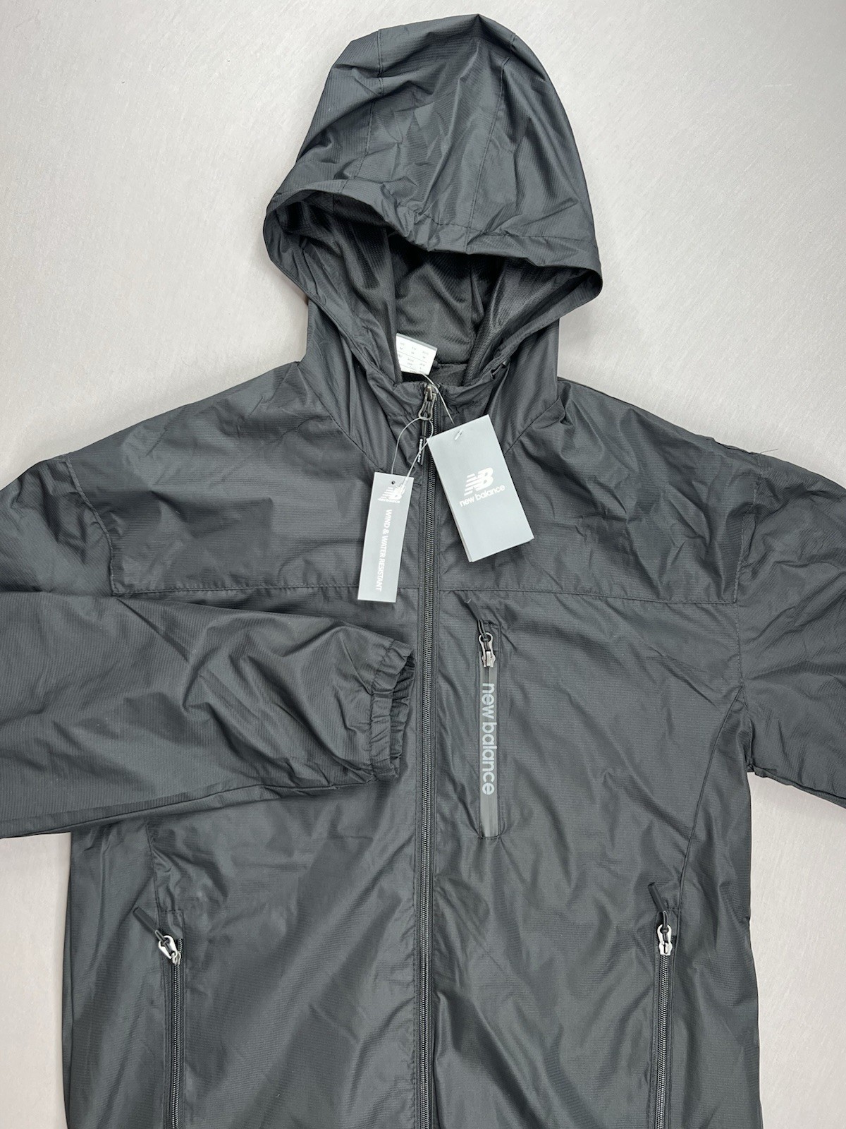 New Balance Mens Hooded Dobby Windbreaker Full Zip Mesh Lined Jacket Sz M