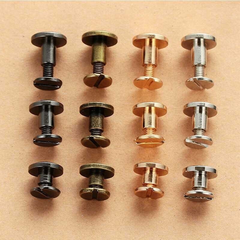 10SETS Flat Belt Screw Leather Solid Rivet Stud Heads Craft Chicago Nail New