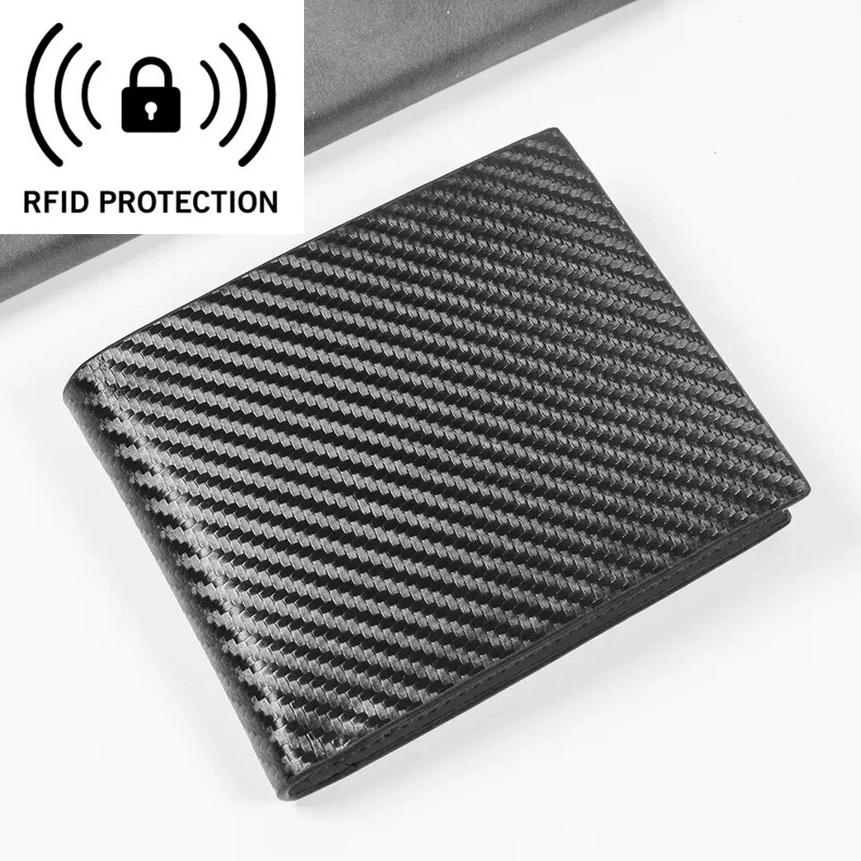 Men’s Carbon Fiber Leather RFID Blocking Slim Bifold Wallet Card Holder
