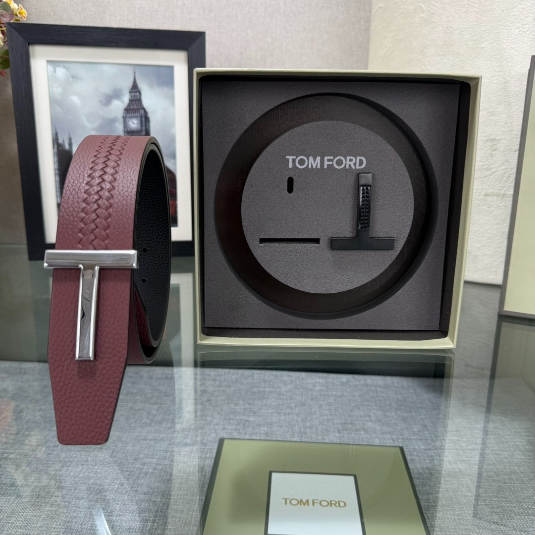 Tom Ford Handmade Double-Buckle Reversible Belt Black/Red 3.8cm/1.50″