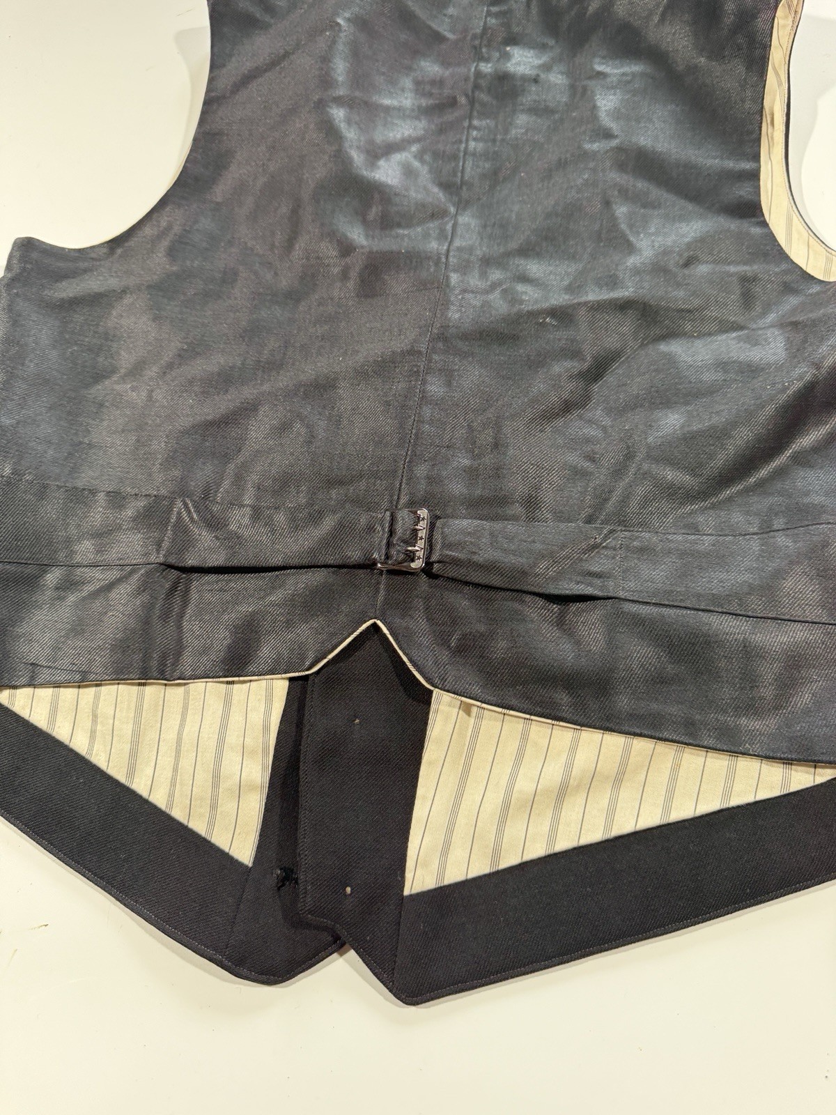 Antique Victorian Mens Black Silk Satin Lined Buckle Back Formal Vest Waistcoat
