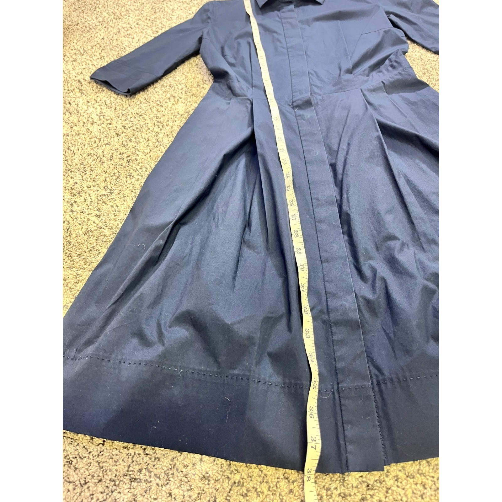 JOSEPH Poplin Midi Shirt Dress Womens 36 Small Navy Preppy Pleated Minimalist